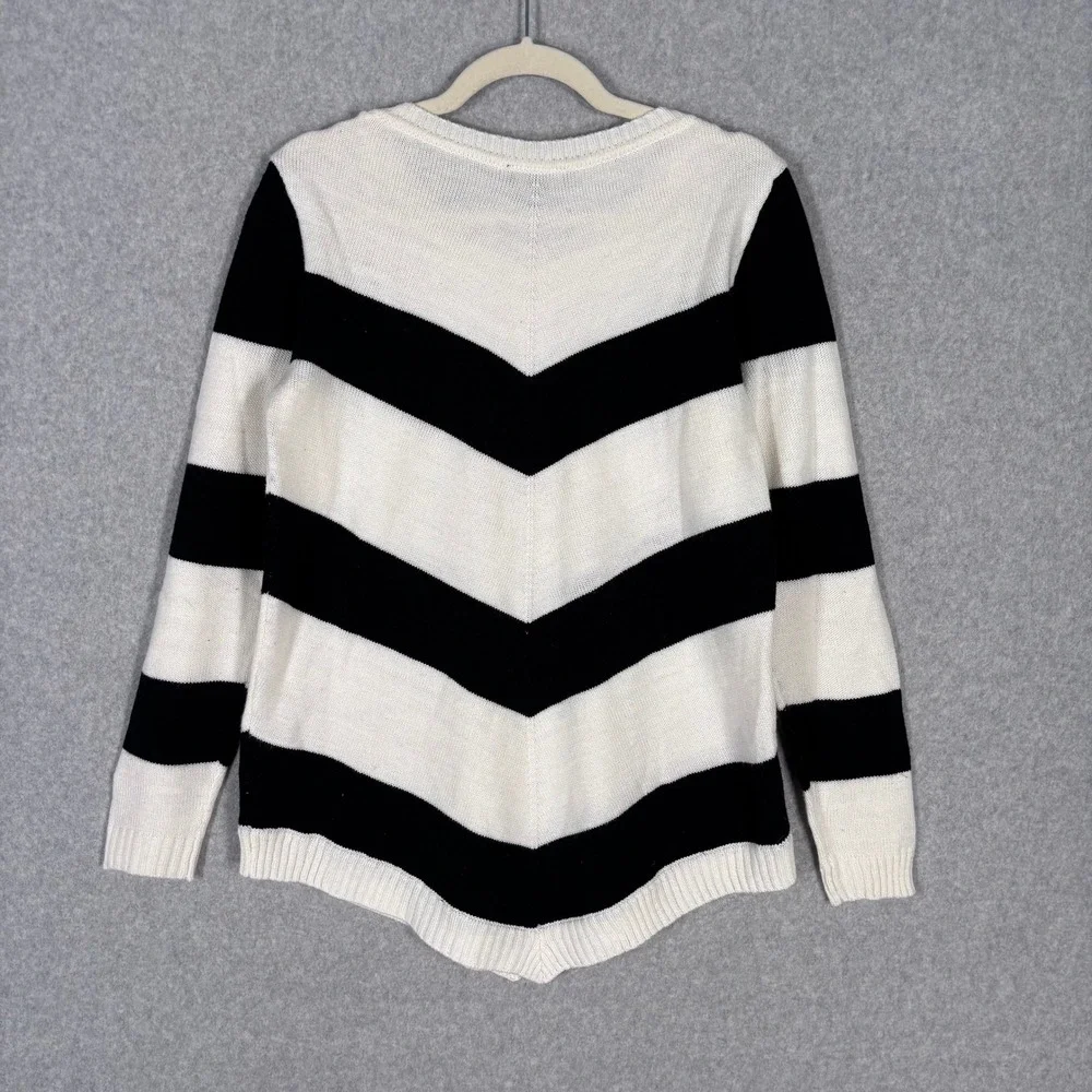 AB‎ Studio Tunic Sweater Large Black Cream Chevron Flowy Nautical Modern Beachy
